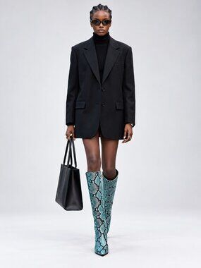 Gianni Bini Lennoxe Teal Snake Print Wide Calf Tall Boots Size 6.5 NWT